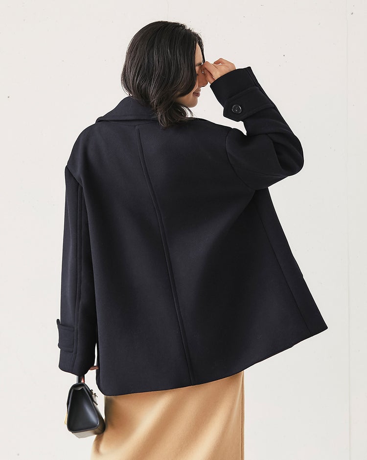 ウール混カルゼ・オーバーサイズピーコート 詳細画像 ネイビー 5