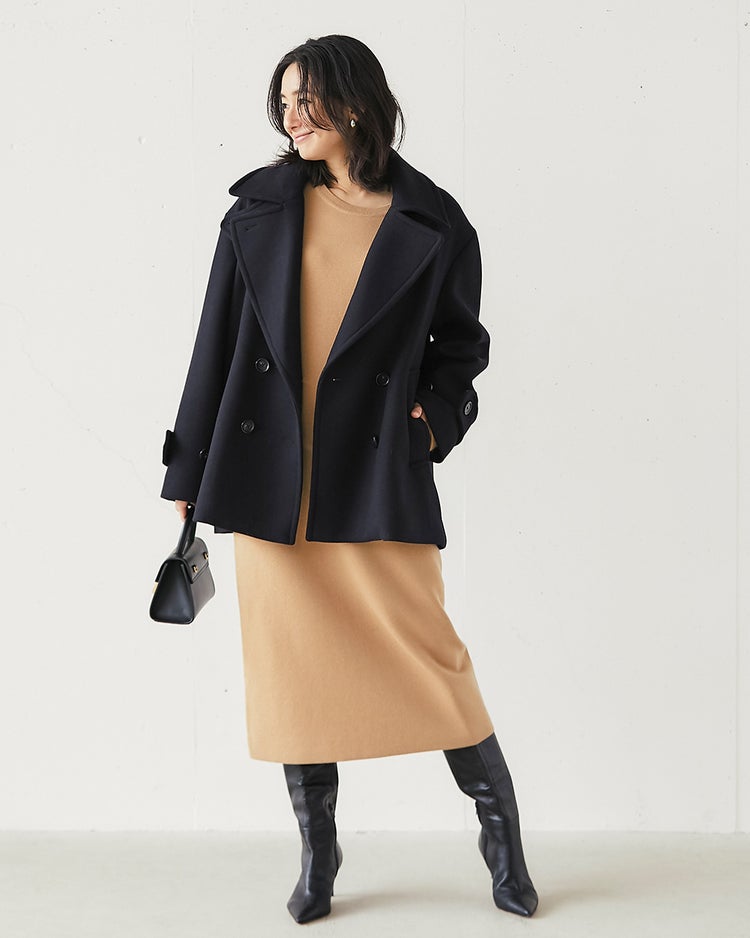 ウール混カルゼ・オーバーサイズピーコート 詳細画像 ネイビー 6