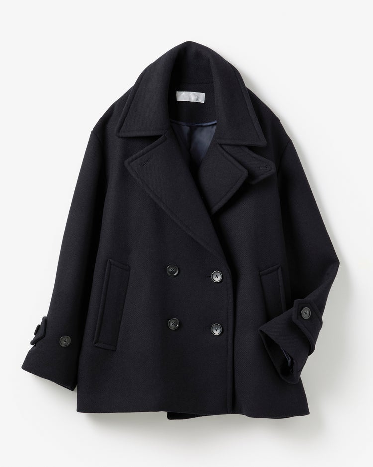 ウール混カルゼ・オーバーサイズピーコート 詳細画像 ネイビー 8