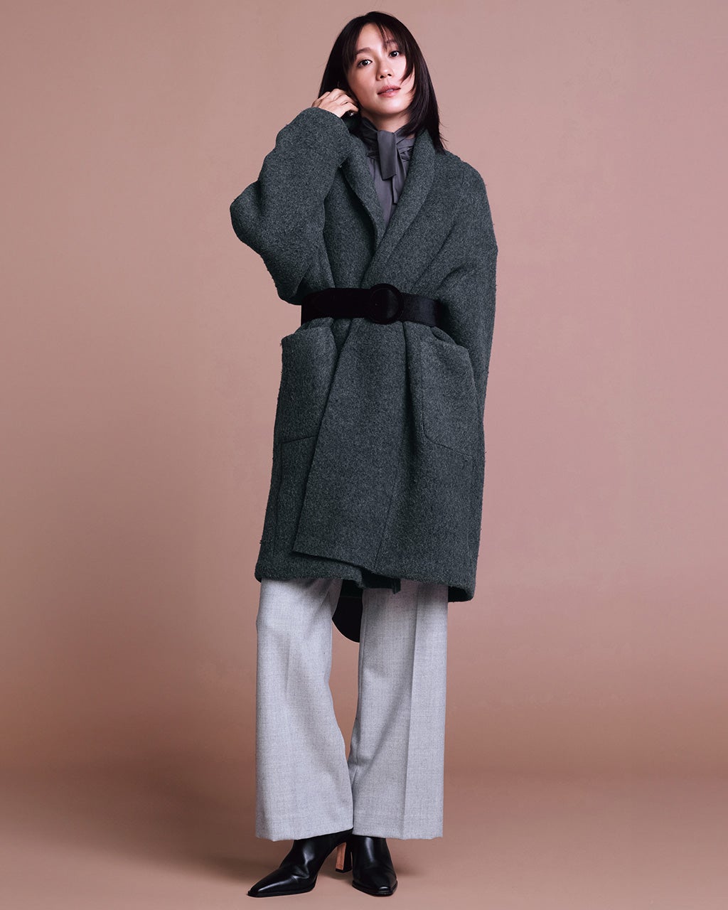 ストレッチウール・ショールカラーコート/40代50代からのレディース
