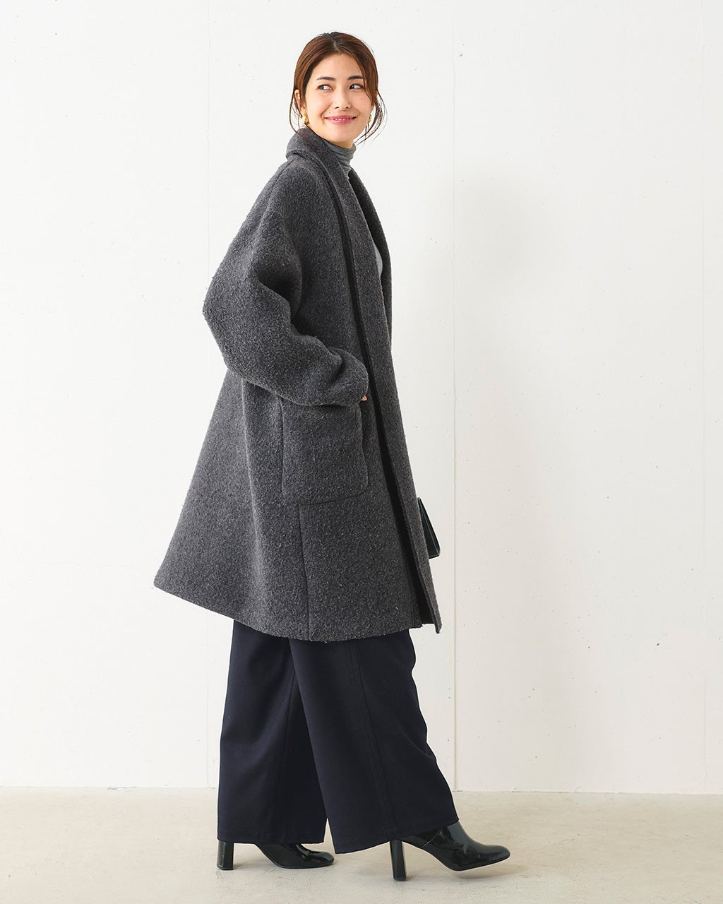 ストレッチウール・ショールカラーコート/40代50代からのレディース