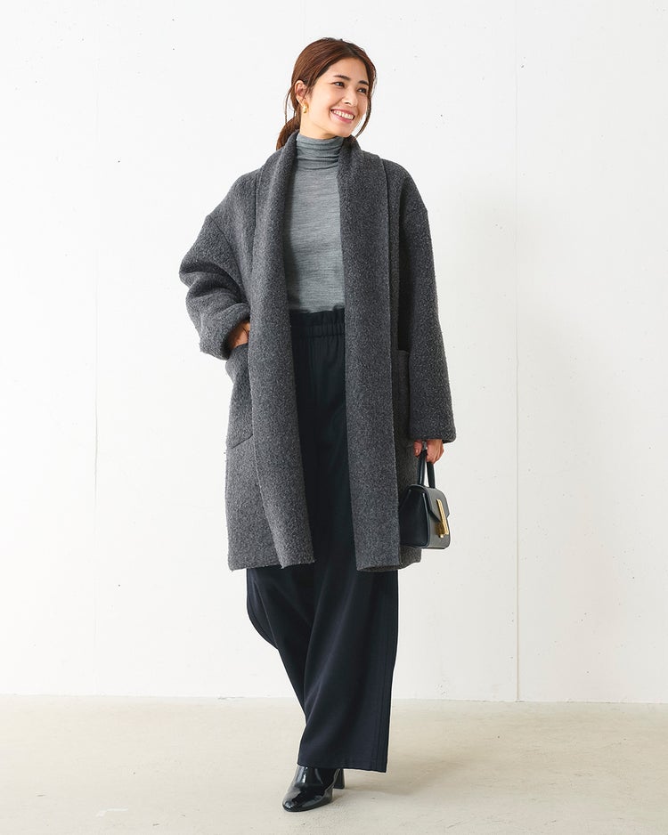 ストレッチウール・ショールカラーコート 詳細画像 グレー 7