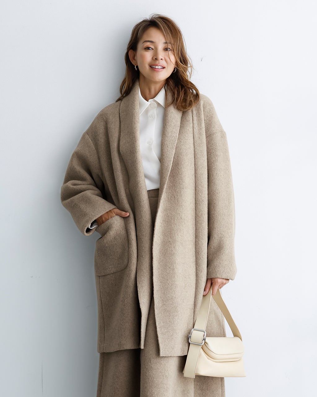 ストレッチウール・ショールカラーコート/40代50代からのレディース