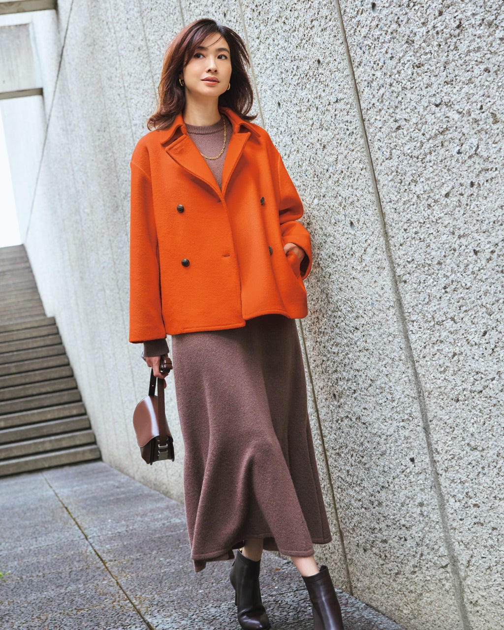 ウール混ボンディング・ピーコート/40代50代からのレディース