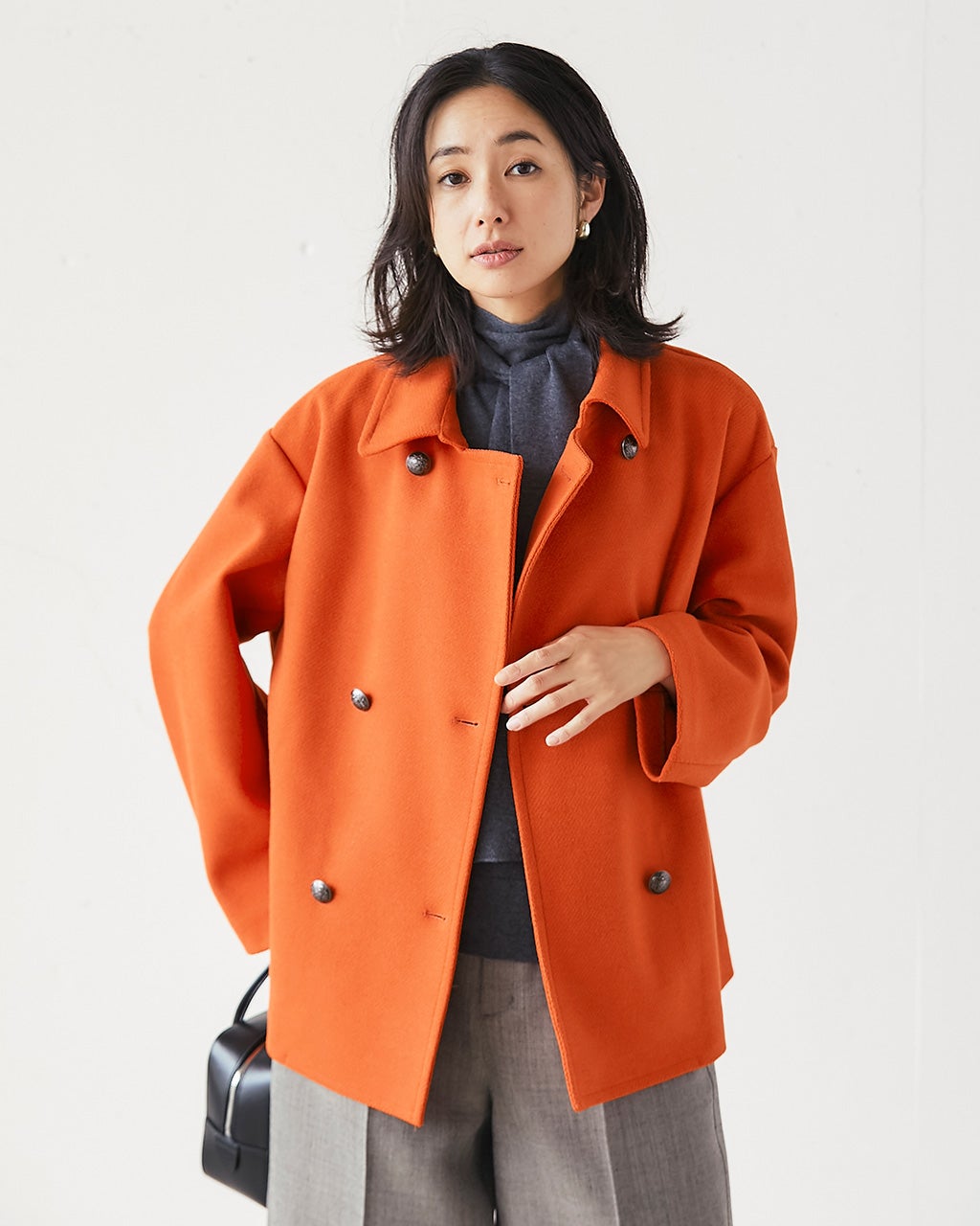 ウール混ボンディング・ピーコート/40代50代からのレディース