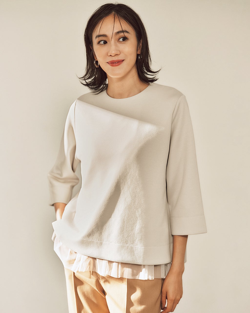 トップス 6450 ライトダンボールニット・レイヤードトップス/40代50代からの