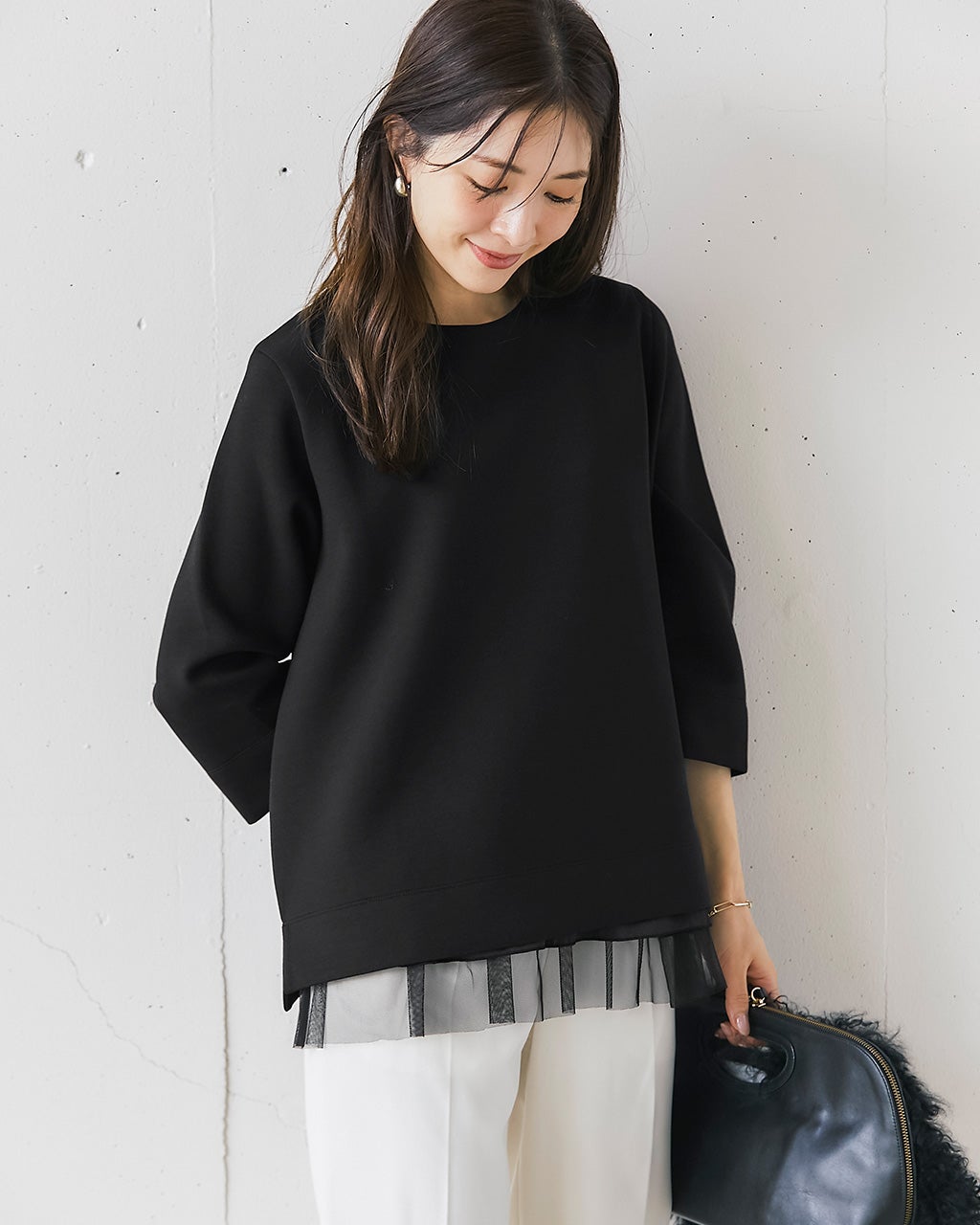 トップス 6450 ライトダンボールニット・レイヤードトップス/40代50代からの