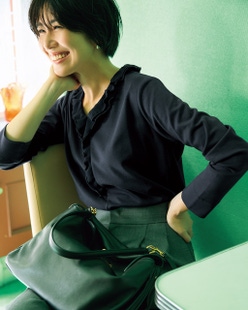 超長綿・異素材フリルトップス