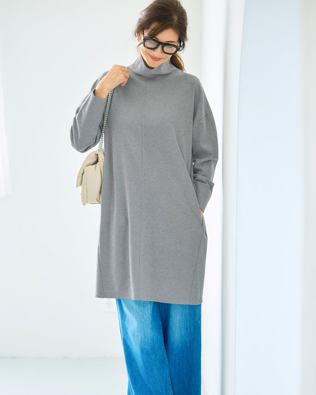 ニードルジャージー・ハイネックチュニック/40代50代からのレディース