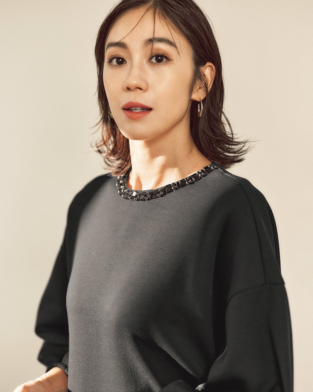 ライトダンボールニット・ビジューワンピース/40代50代からの