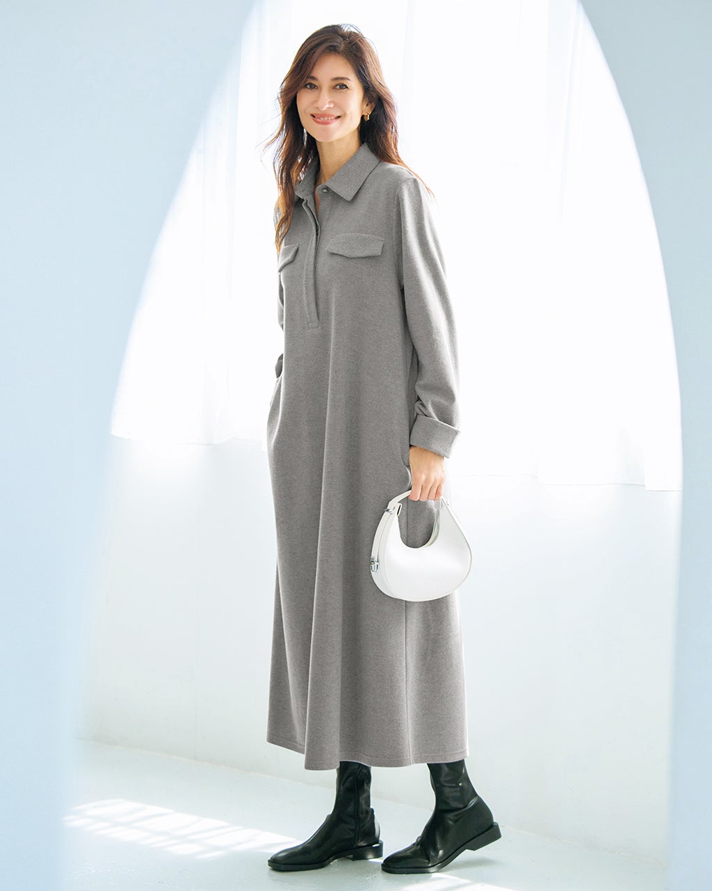 ニードルジャージー・スキッパーシャツワンピ/40代50代からの