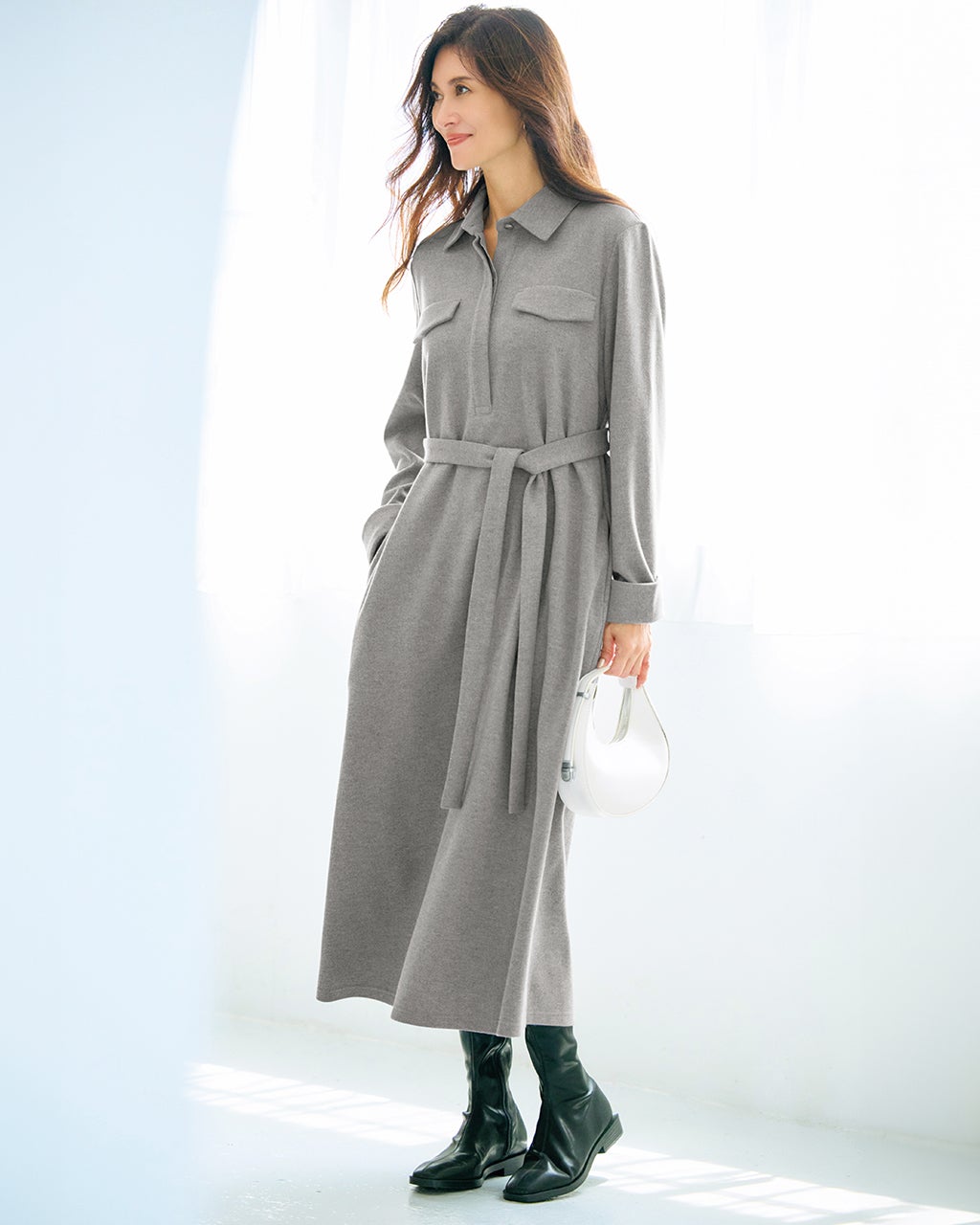 ニードルジャージー・スキッパーシャツワンピ/40代50代からの