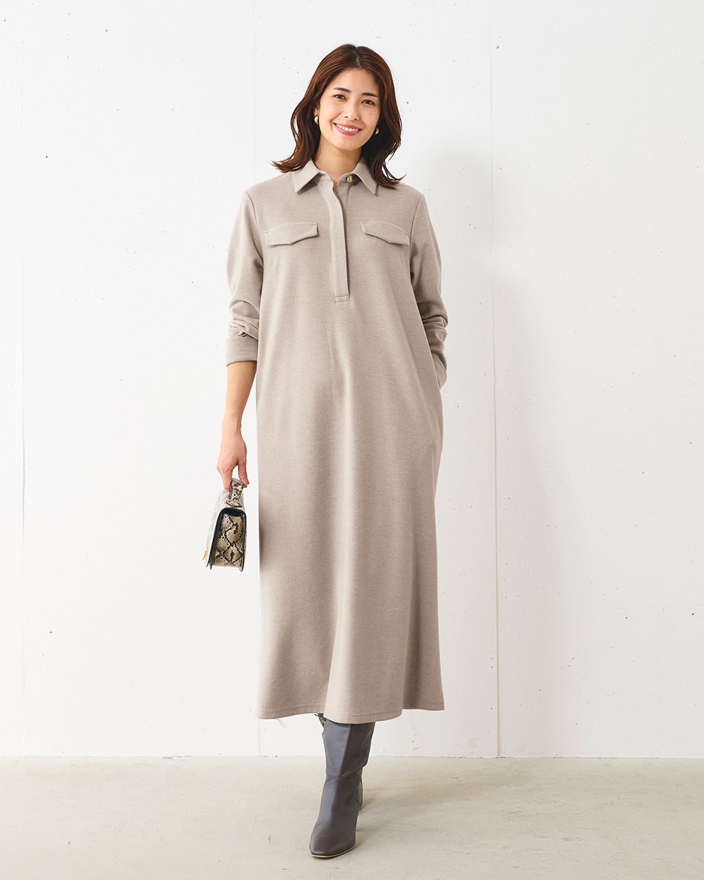 ニードルジャージー・スキッパーシャツワンピ/40代50代からの