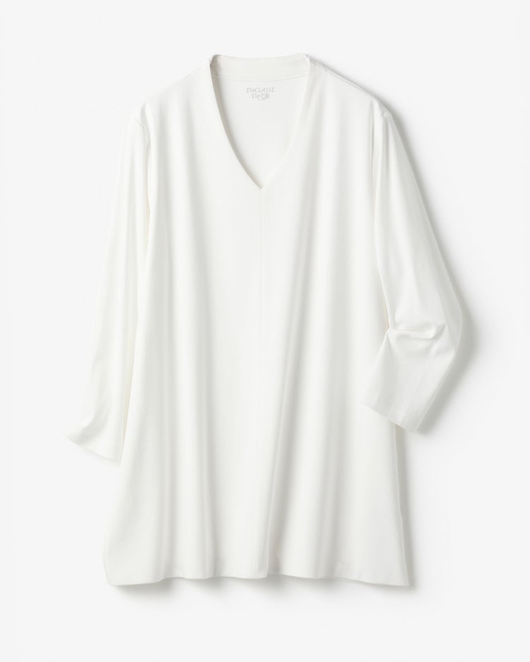 立体Vネック長め丈/8分袖・ドゥクラッセＴシャツ 詳細画像 オフホワイト 5