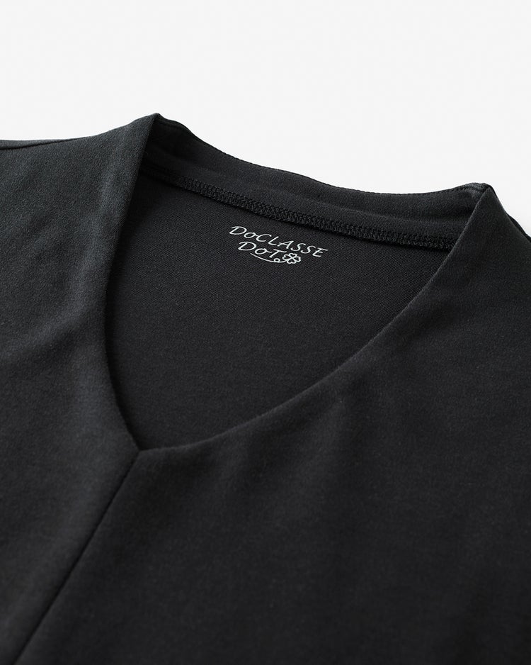 立体Vネック長め丈/8分袖・ドゥクラッセＴシャツ 詳細画像 ブラック 2