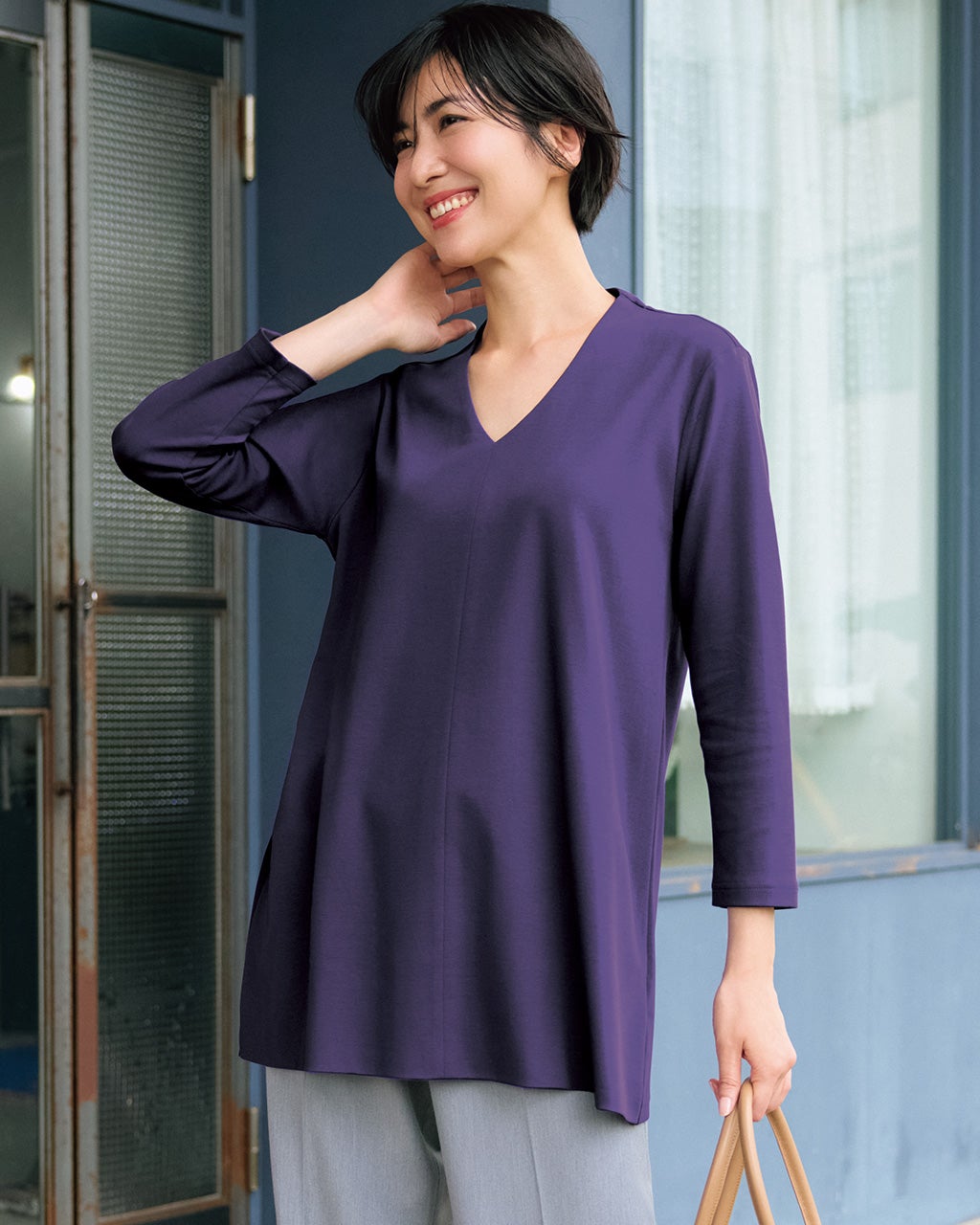 《さとちゃんです》❤️暖かい❤️【 ドゥクラッセ】カットソー レディース Tシャツ・カットソー（長袖）（パープル）一覧/40代50代