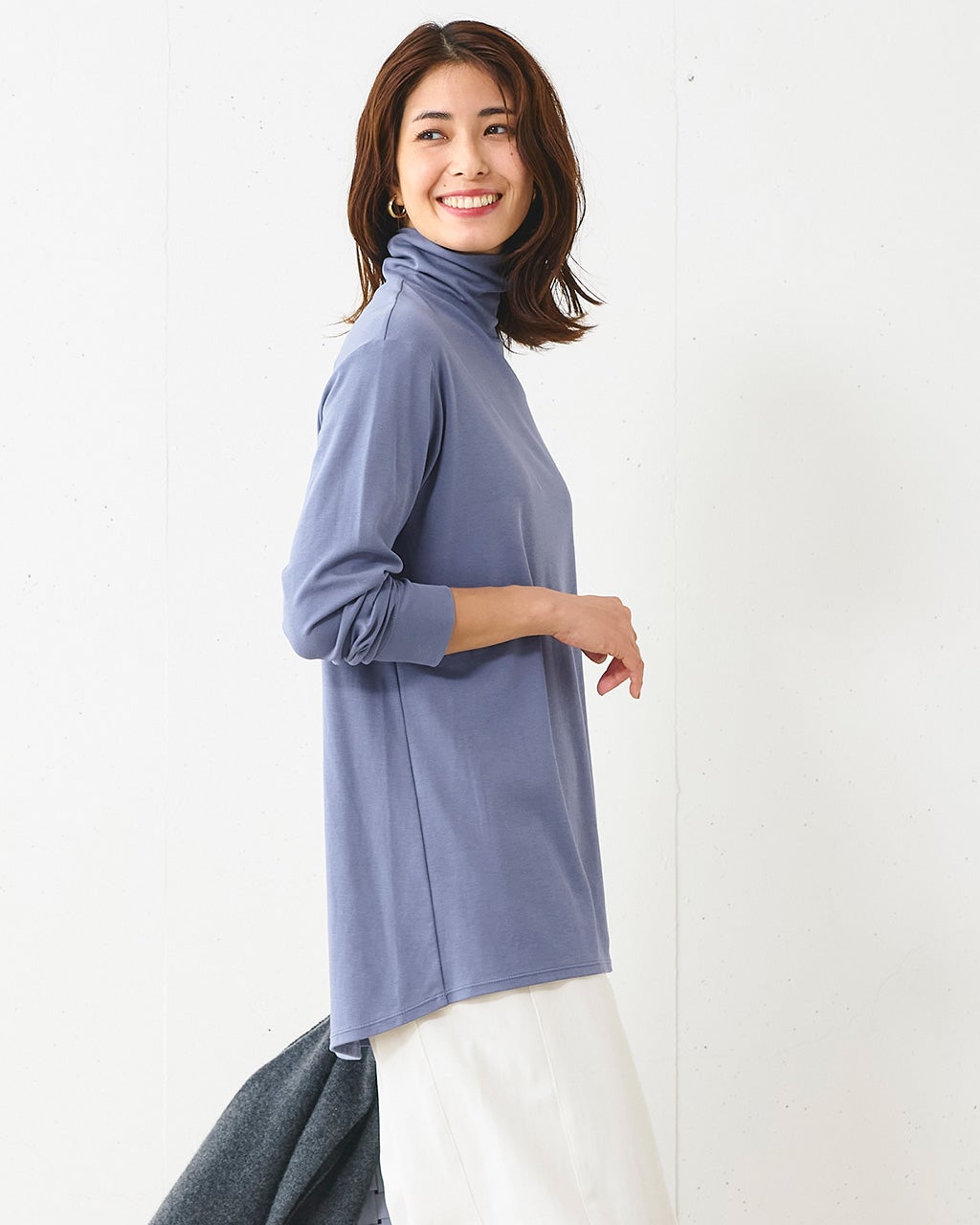 超長綿・タートルネックフレアチュニック/40代50代からのレディース