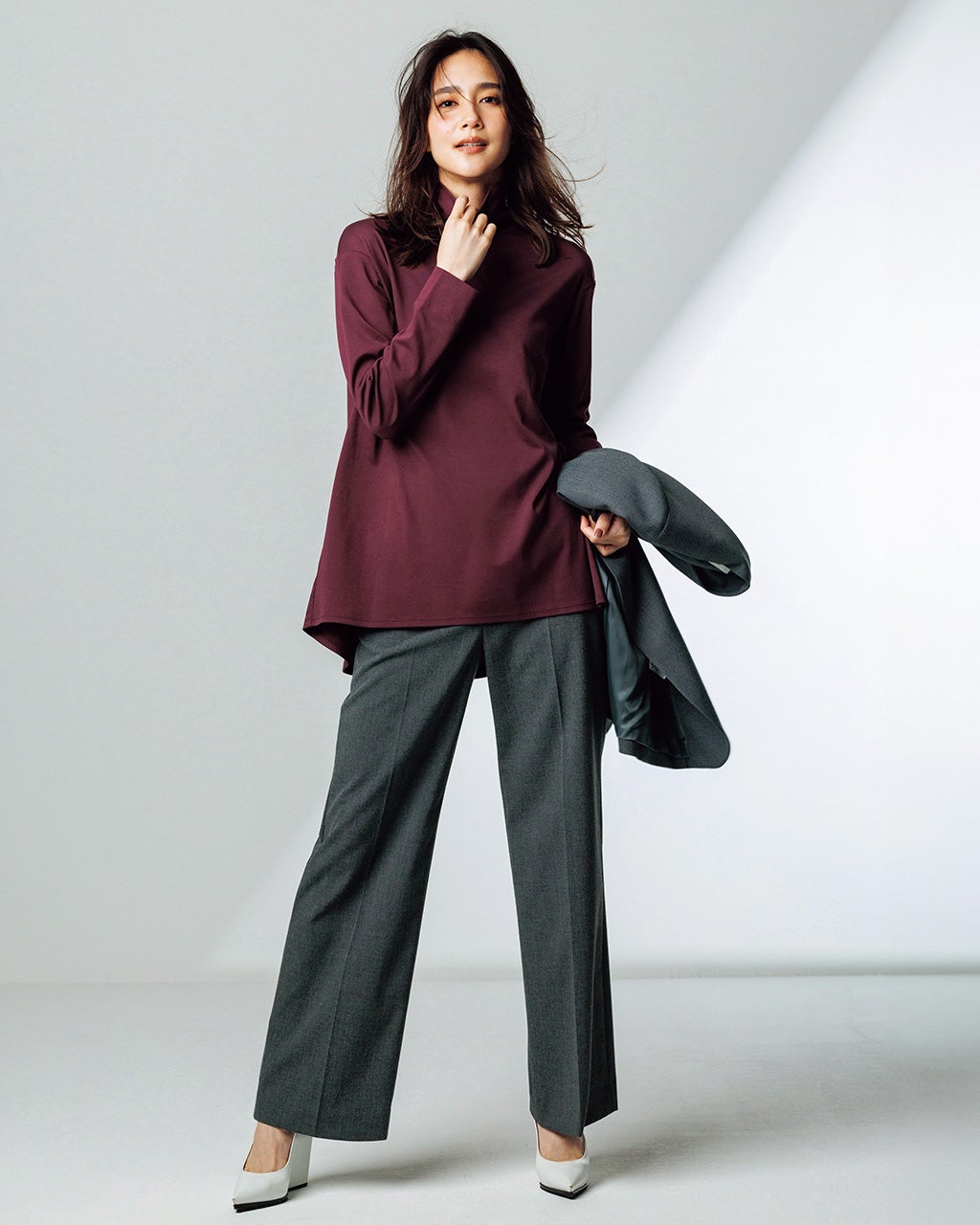 超長綿・タートルネックフレアチュニック/40代50代からのレディース