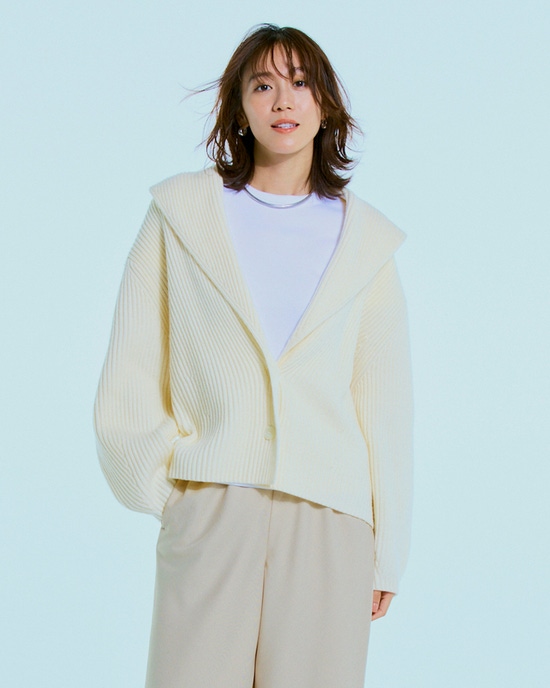 片畦編み・ショールカラーカーディガン