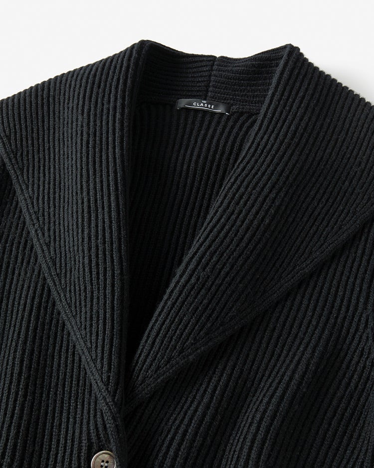 片畦編み・ショールカラーカーディガン 詳細画像 ブラック 3