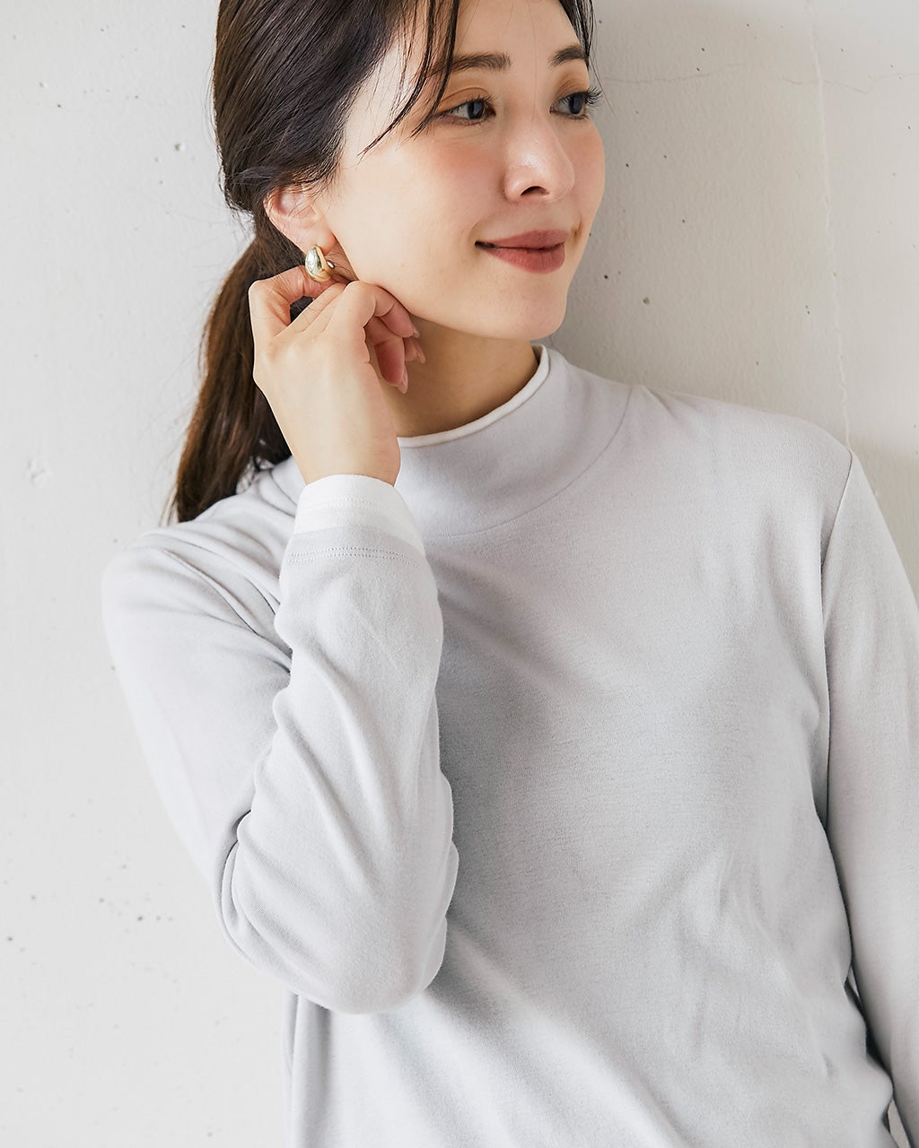 ❤︎ページ コットンガーゼ・配色ハイネック／長袖/40代50代からのレディース