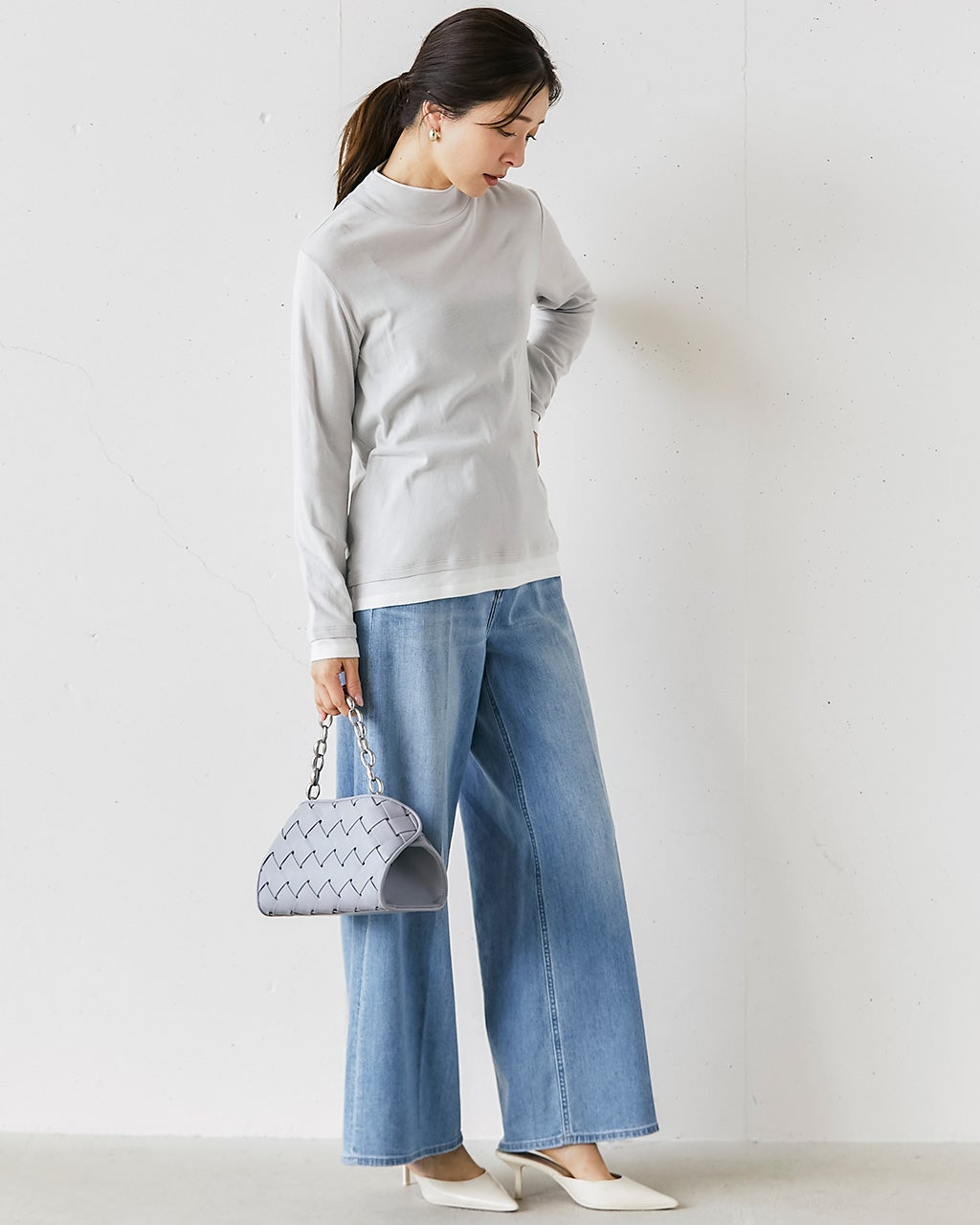 ❤︎ページ コットンガーゼ・配色ハイネック／長袖/40代50代からのレディース