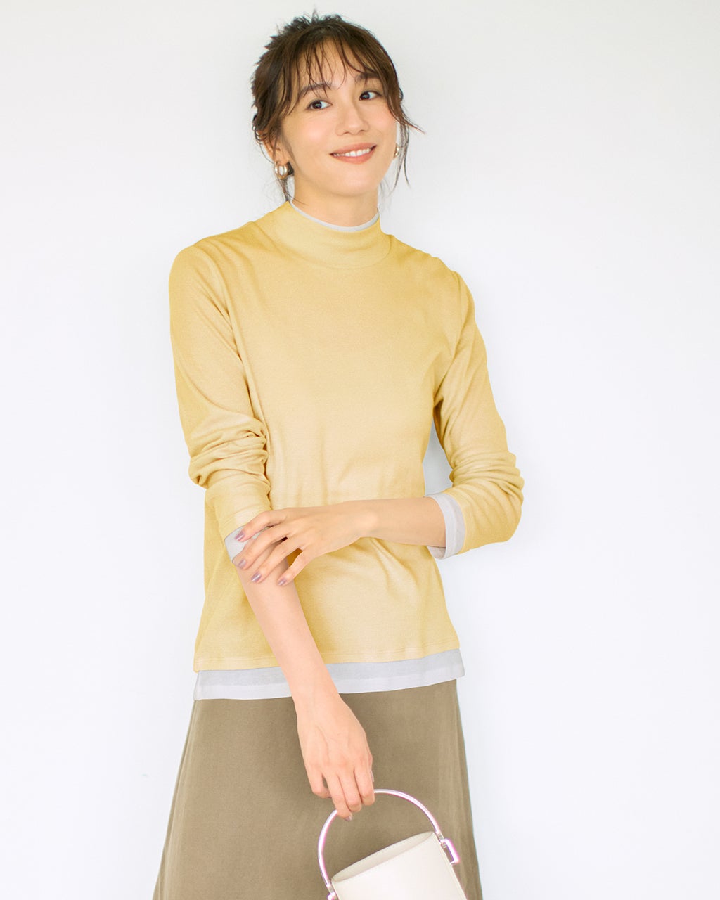 ❤︎ページ コットンガーゼ・配色ハイネック／長袖/40代50代からのレディース