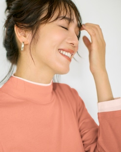 コットンガーゼ・配色ハイネック/長袖