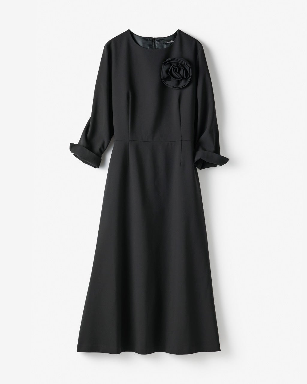 定価44000円【新品】レディース40ランバンスポール Aラインワンピース黒 ダブルクロス・Aラインワンピース／コサージュ付き/40代50代から