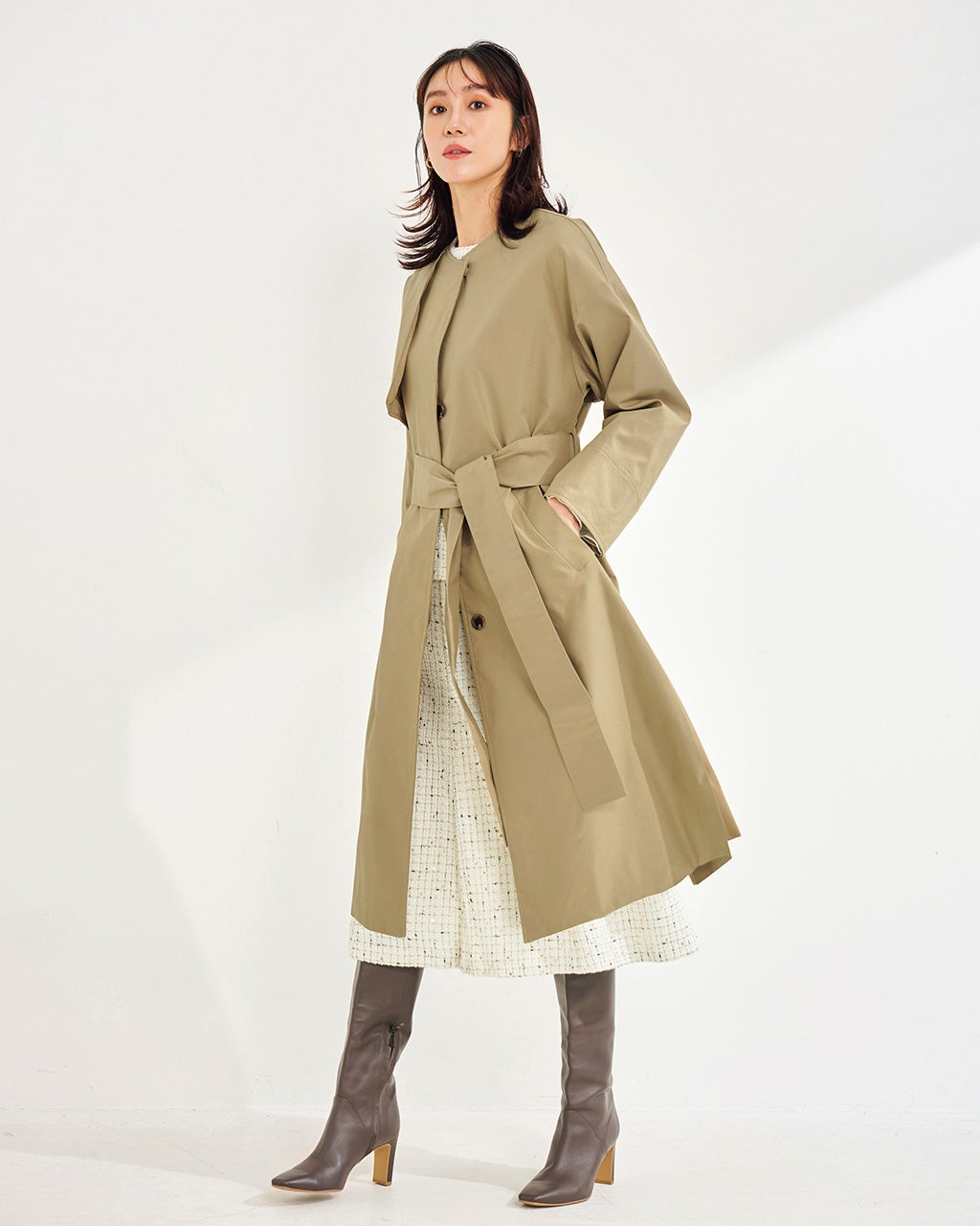ドゥーズィエムクラス ギャバ ノーカラー トレンチコート DEUXIEME CLASSE - ☆ペー様専用☆ ドゥーズィエムクラス ギャバ ノー