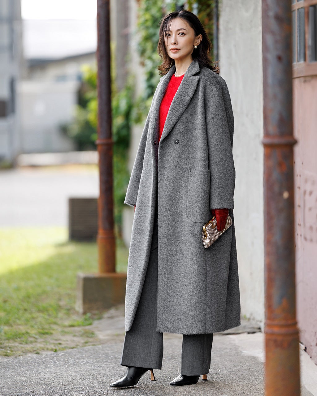 アルパカシャギー・テーラーロングコート/40代50代からの