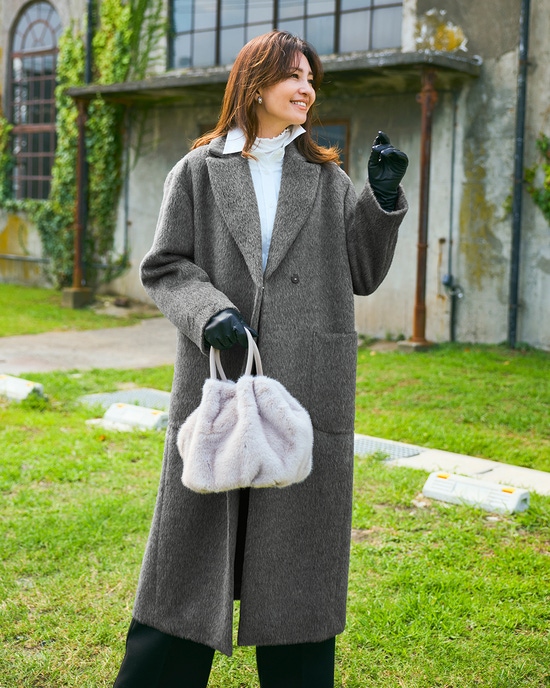 アルパカシャギー・テーラーロングコート