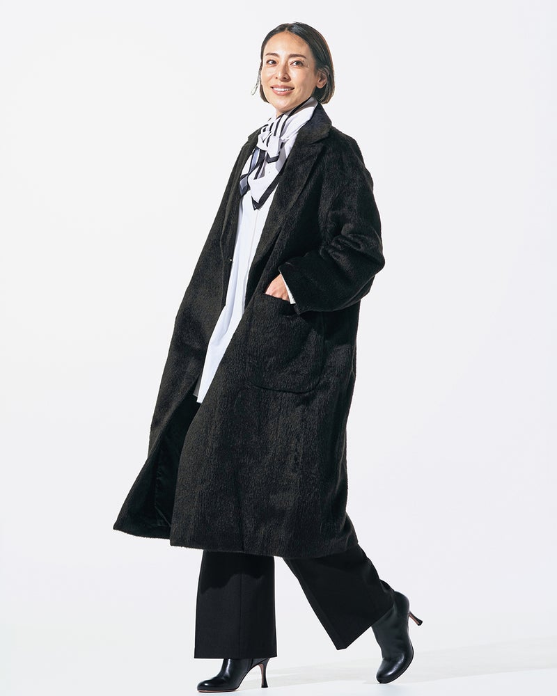 アルパカシャギー・テーラーロングコート 詳細画像 ブラック 2