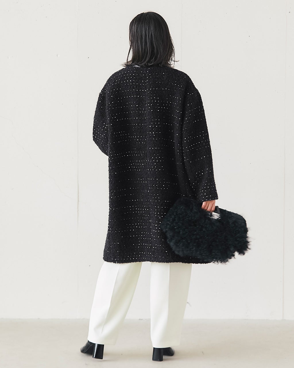 ミックスツイード・ノーカラーコート/40代50代からのレディース