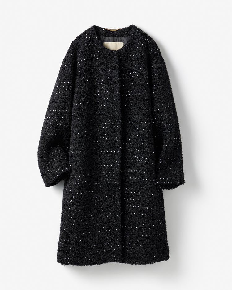 ミックスツイード・ノーカラーコート 詳細画像 ブラックパターン 8