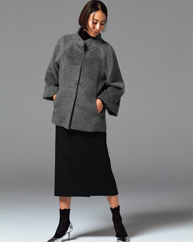アルパカシャギー・スタンドショートコート 詳細画像 グレー 2
