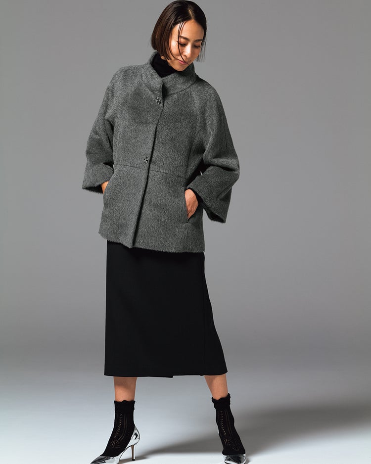 アルパカシャギー・スタンドショートコート 詳細画像 グレー 2