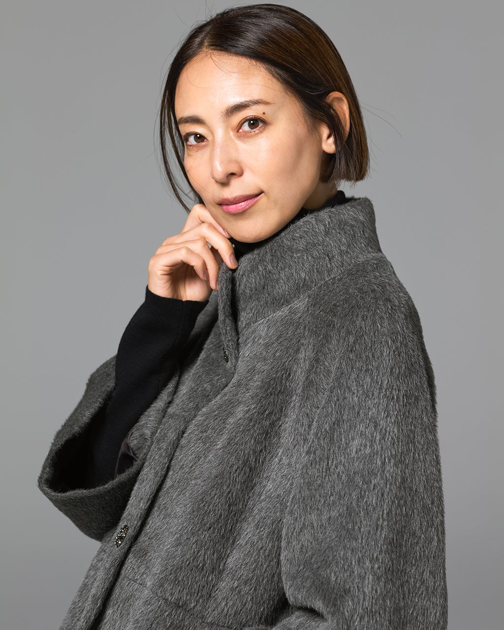 アルパカシャギー・スタンドショートコート/40代50代からのレディース