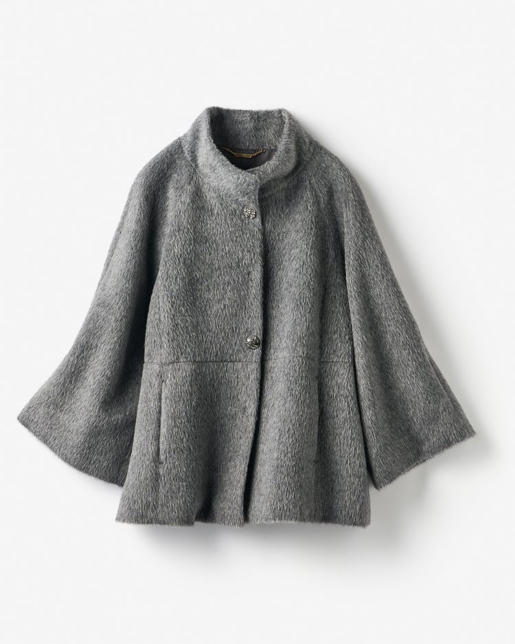 アルパカシャギー・スタンドショートコート 詳細画像 グレー 5