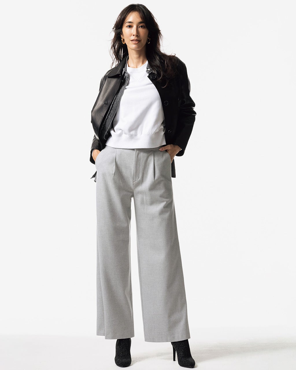 フランネルタッチ・ストレッチセミワイドパンツ/40代50代からの