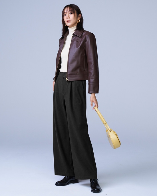 フランネルタッチ・ストレッチセミワイドパンツ