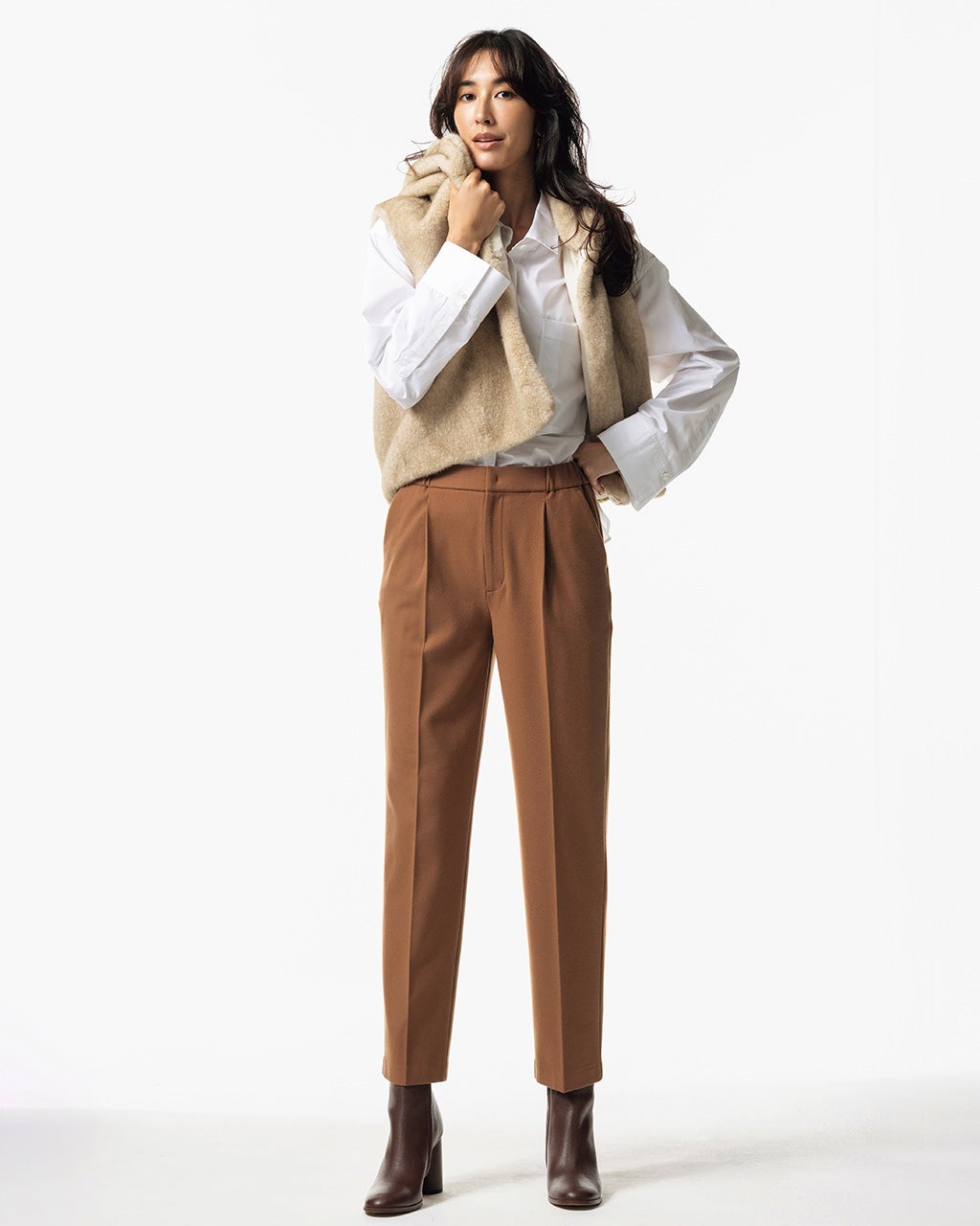 フランネルタッチ・ストレッチテーパードパンツ/40代50代からの