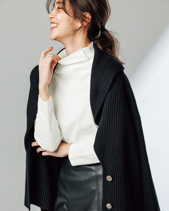 超長綿・サイドボタンハイネック