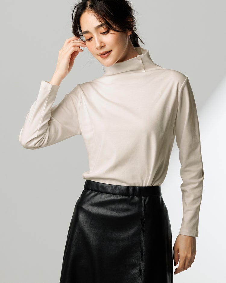 超長綿・サイドボタンハイネック 詳細画像 ライトグレー 1