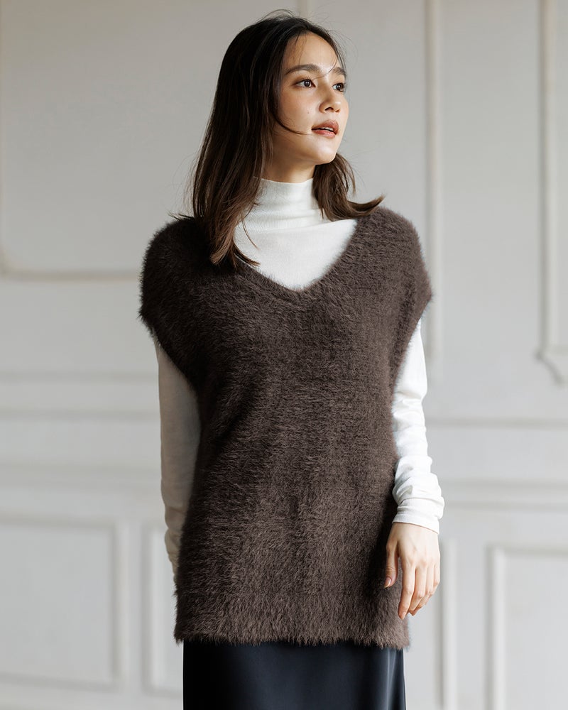 フェザーヤーン・2WAYニットベスト 詳細画像 ブラウン 1