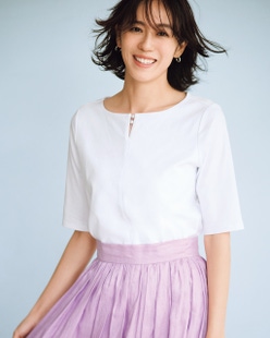 パールキーネック・5分袖／スーピマ・ドゥクラッセTシャツ