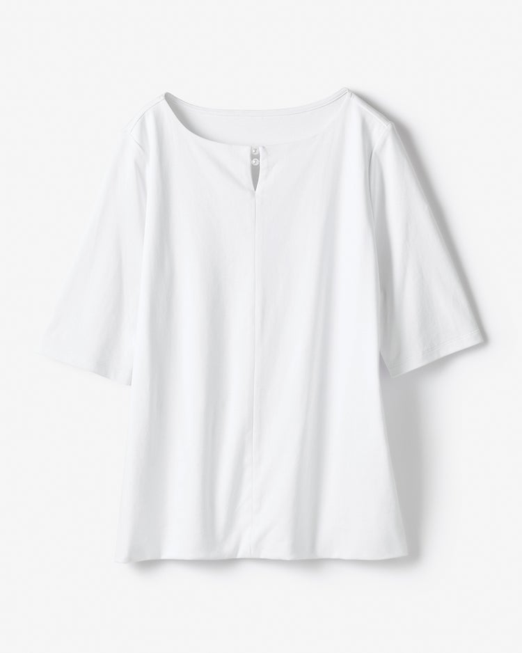パールキーネック・5分袖／スーピマ・ドゥクラッセTシャツ 詳細画像 ホワイト 4