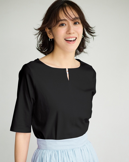 パールキーネック・5分袖／スーピマ・ドゥクラッセTシャツ