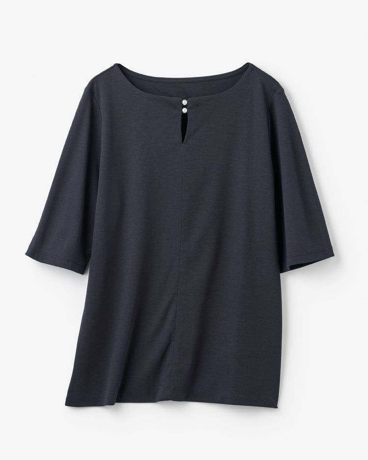 パールキーネック・5分袖／スーピマ・ドゥクラッセTシャツ 詳細画像 ミッドナイトブルー 3