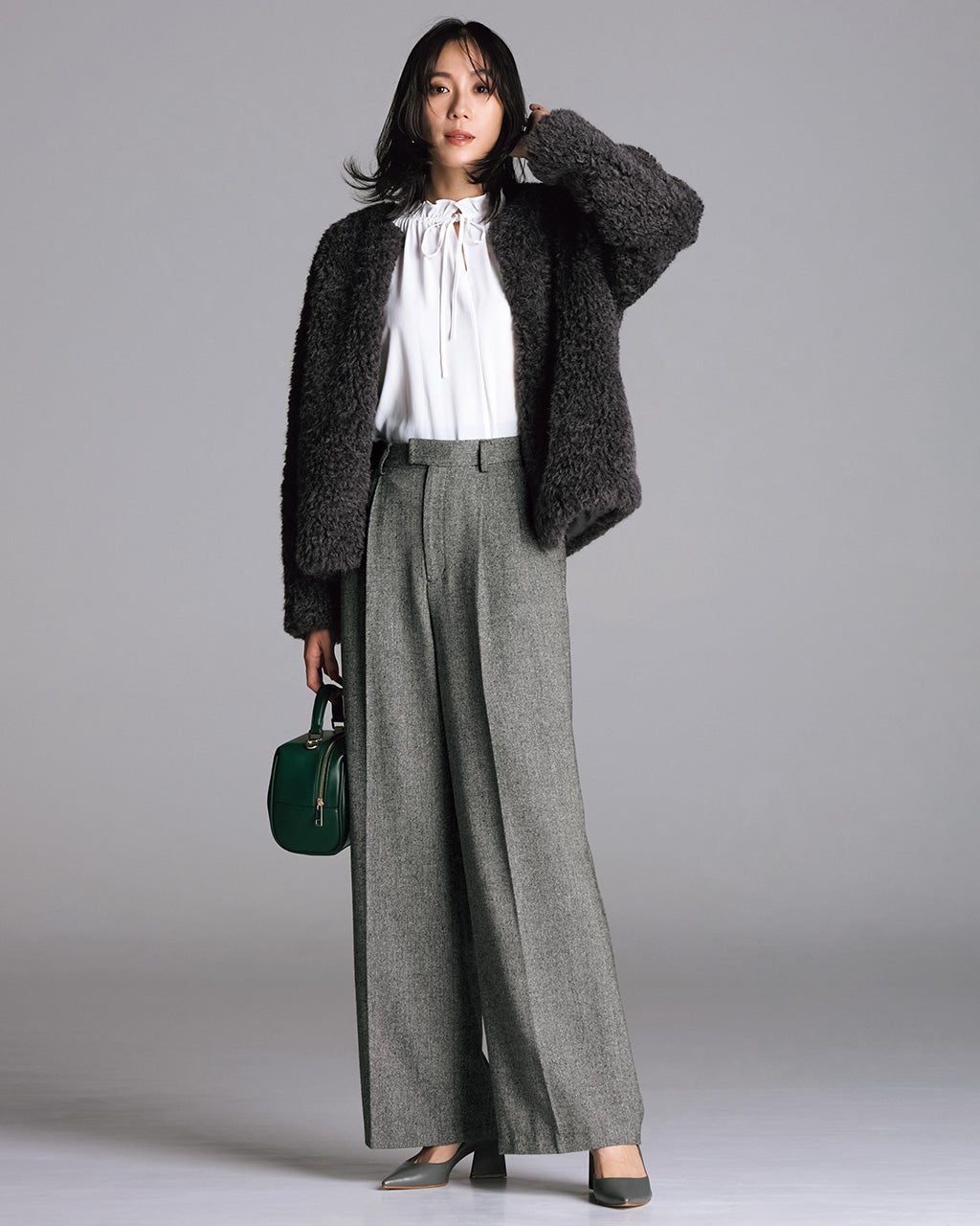 ラメツイード・タックワイドパンツ/40代50代からのレディース